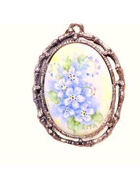 Beautiful Mother's Day Vintage Handpainted Signed Floral Pendant